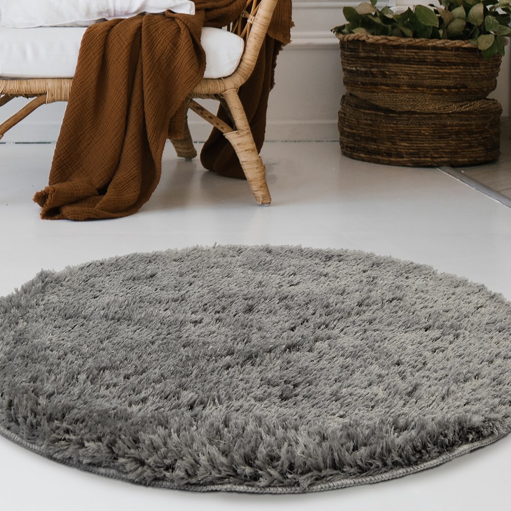 Soft Washable Cosy Circle Modern Shaggy Rugs in Grey